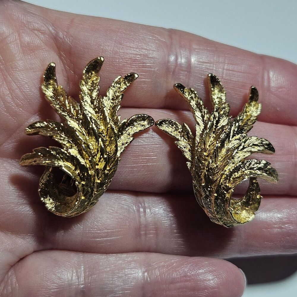Monet Vintage Gold Tone Textured Swirly Clip On Earrings